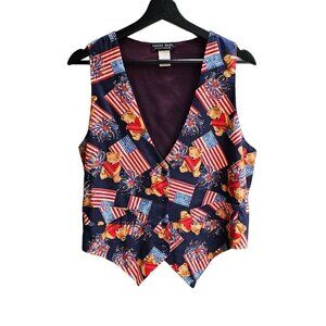 Vintage Saddle River Sportswear Patriotic Teddy Bear & Fireworks Vest Size Small